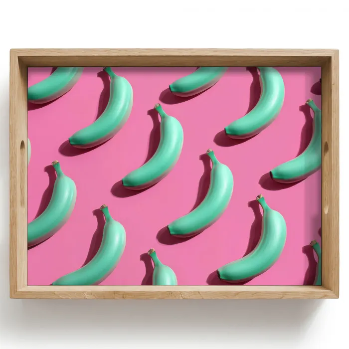 Bananen - Patroon - Blauw - Roze Dienblad Rechthoek middel -z3d_shopping