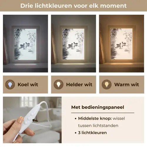 Eenden - Waterlelies - Riet - Zwart Light Box met kabel (Tafellamp) klein -USP_lichtkleurNL