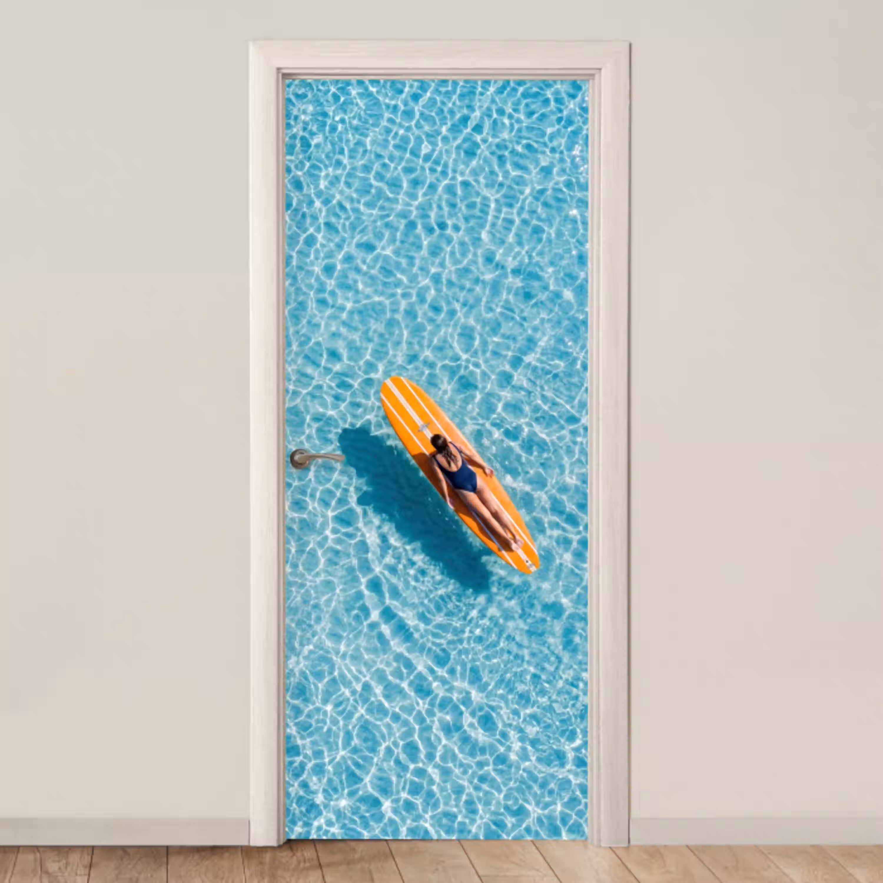 Surfboard - Water - Badpak - Oranje deurposter klein -3d_beige