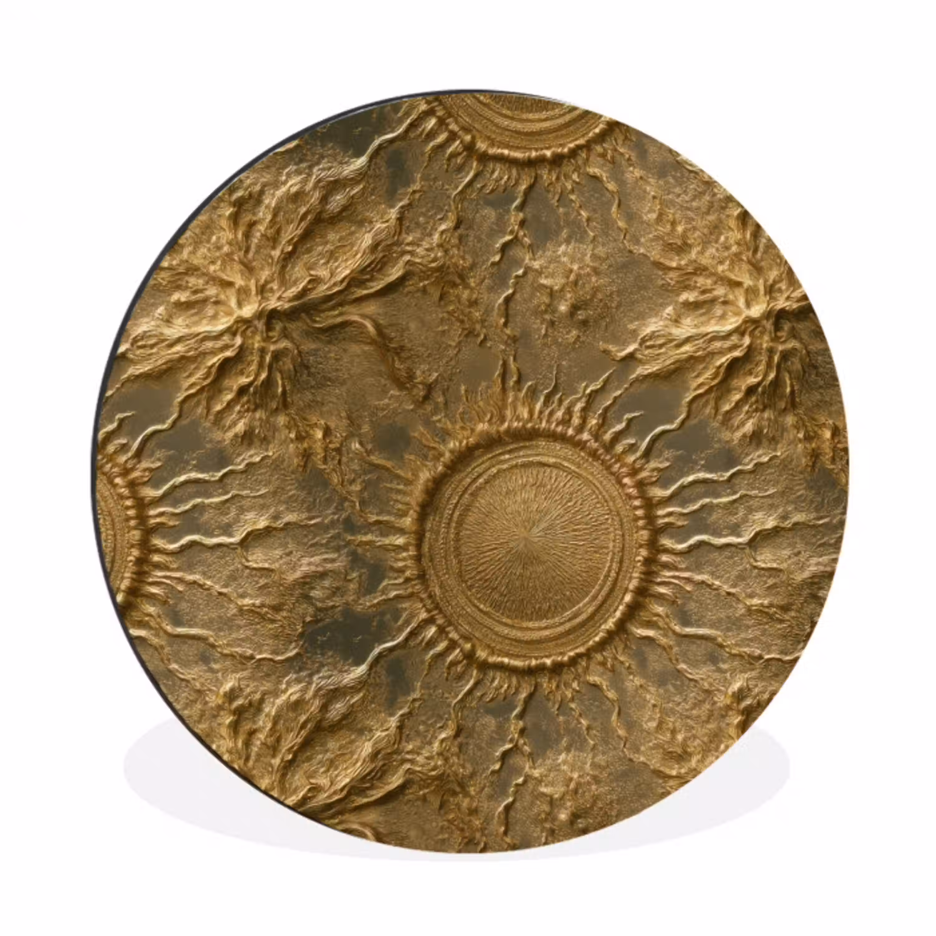 Zon - Reliëf - Antiek - Goud Wandcirkel aluminium klein 190 -3d
