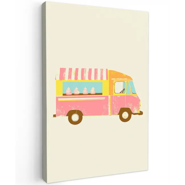 Ijskar - Retro - Softijsjes - Roze Tuinposter op houten frame 2 cm dik klein -3d