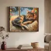 Kat - Kerst - Winter - Dier Textielframe zwart klein -sfeer3