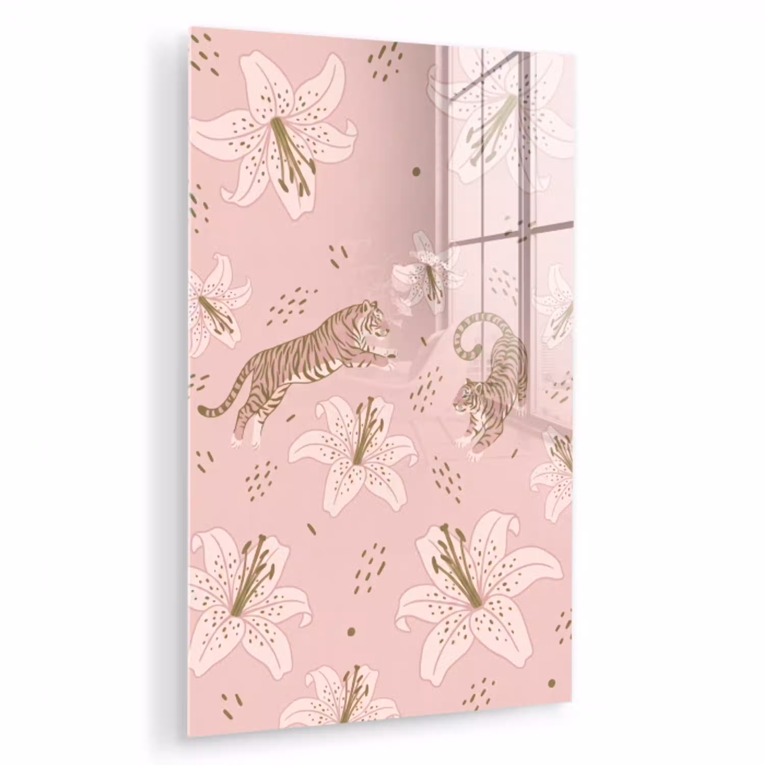 Kat - Springend - Bloemen - Abstract - Roze plexiglas 5mm klein -zzzproduct_nieuw