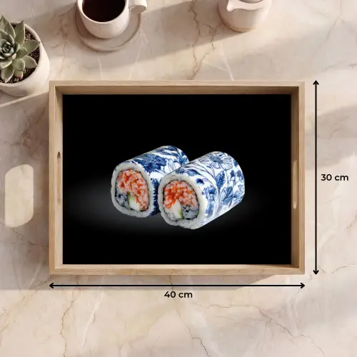 Sushi - Delfts blauw - Rijst - Vis - Elegant Dienblad Rechthoek middel -USP_Formaat