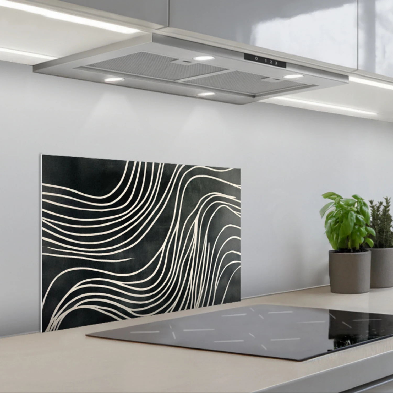 Lijnen - Patroon - Abstract - Wit keuken achterwand spatscherm klein -3d_schuin