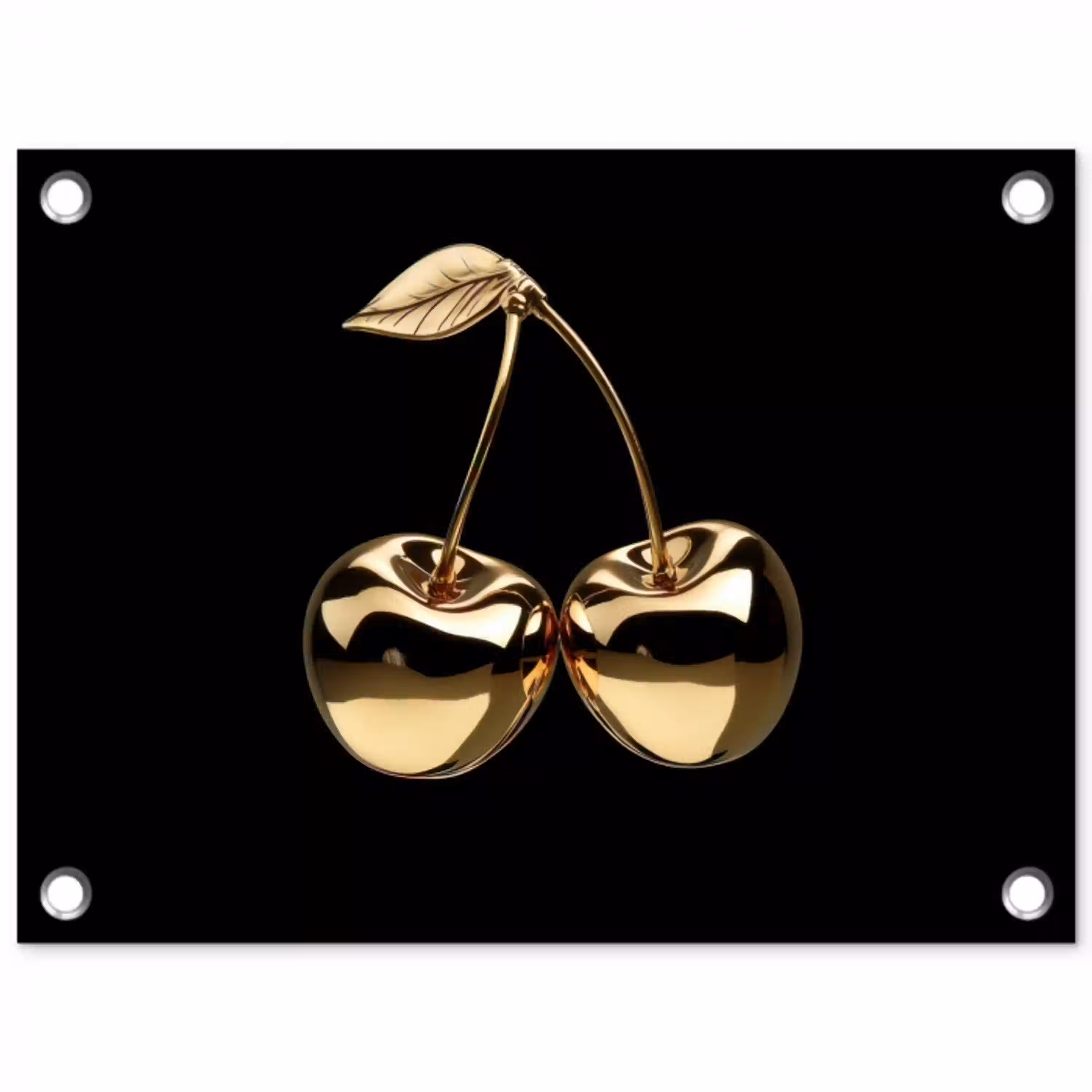 Kersen - Zwart - Goud - Chrome tuinposter los doek klein -3d