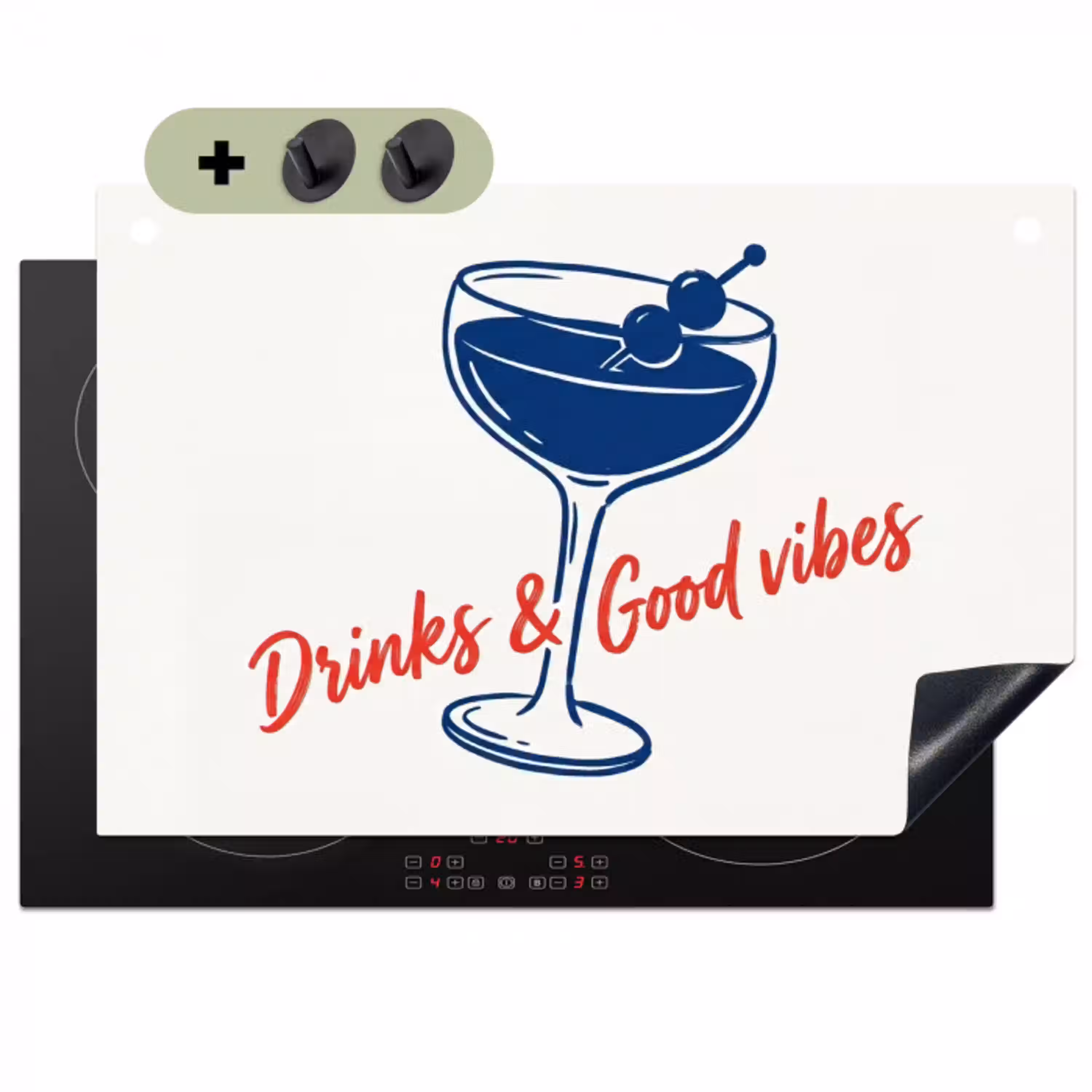 Cocktail - Glas - Illustratie - Blauw - Wit Inductie beschemer met haakjes klein -3d