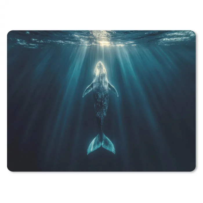 Walvis - Water - Zonnestralen - Blauw muismat rubber klein -3d