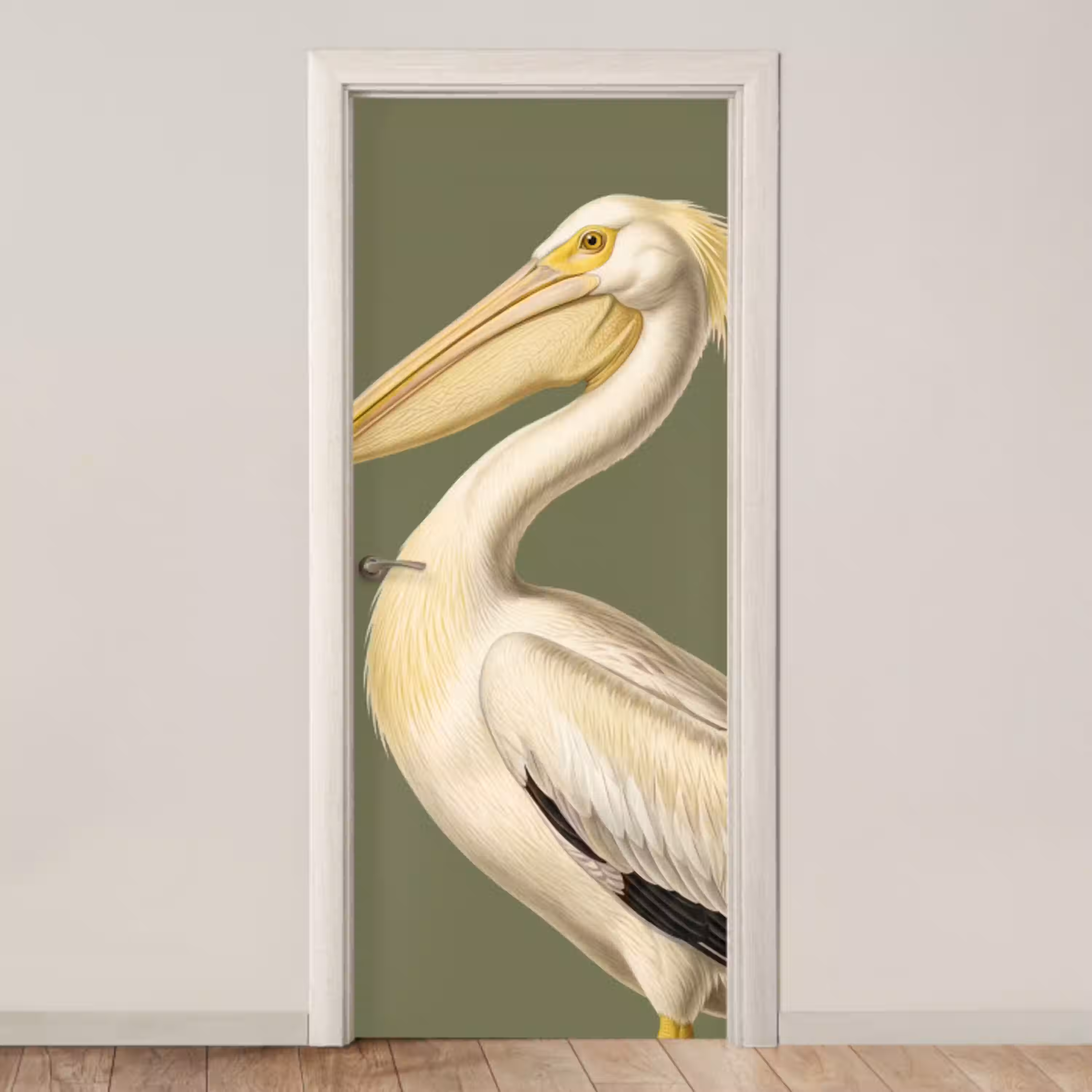 Pelikaan - Wit - Vogel - Klassiek - Natuur deurposter klein -3d_beige