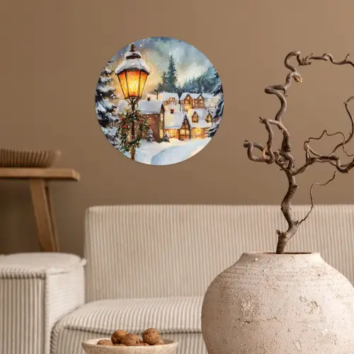 Kerstdorp - Huizen - Sneeuw - Kerst Wandcirkel behangsticker klein -sfeer1