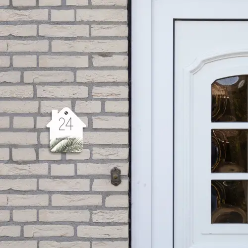Wit met palmblad - Klassiek Naambord Huisje klein -sfeer1
