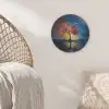 Boom - Blauw - Bladeren - Vakken Akoestische PET Vilt - Rond klein -sfeer4