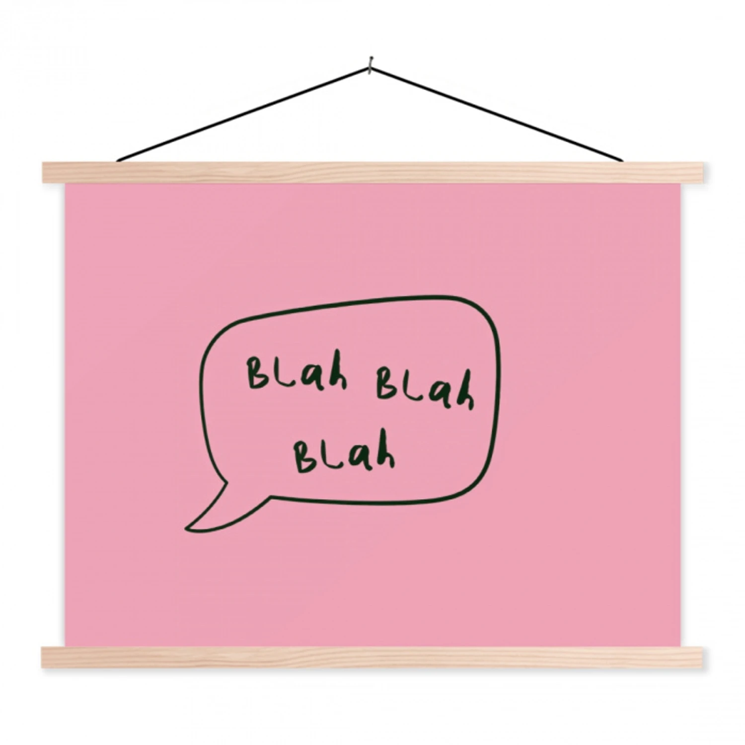 Tekstwolkje - BLAH BLAH BLAH - Roze textielposter latten blank klein -3d