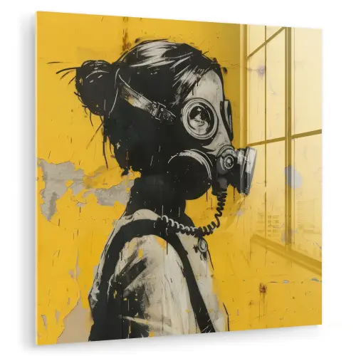 Vintage - Street art - Meisje - Masker - Geel - Banksy plexiglas 5mm klein -zzzproduct_nieuw