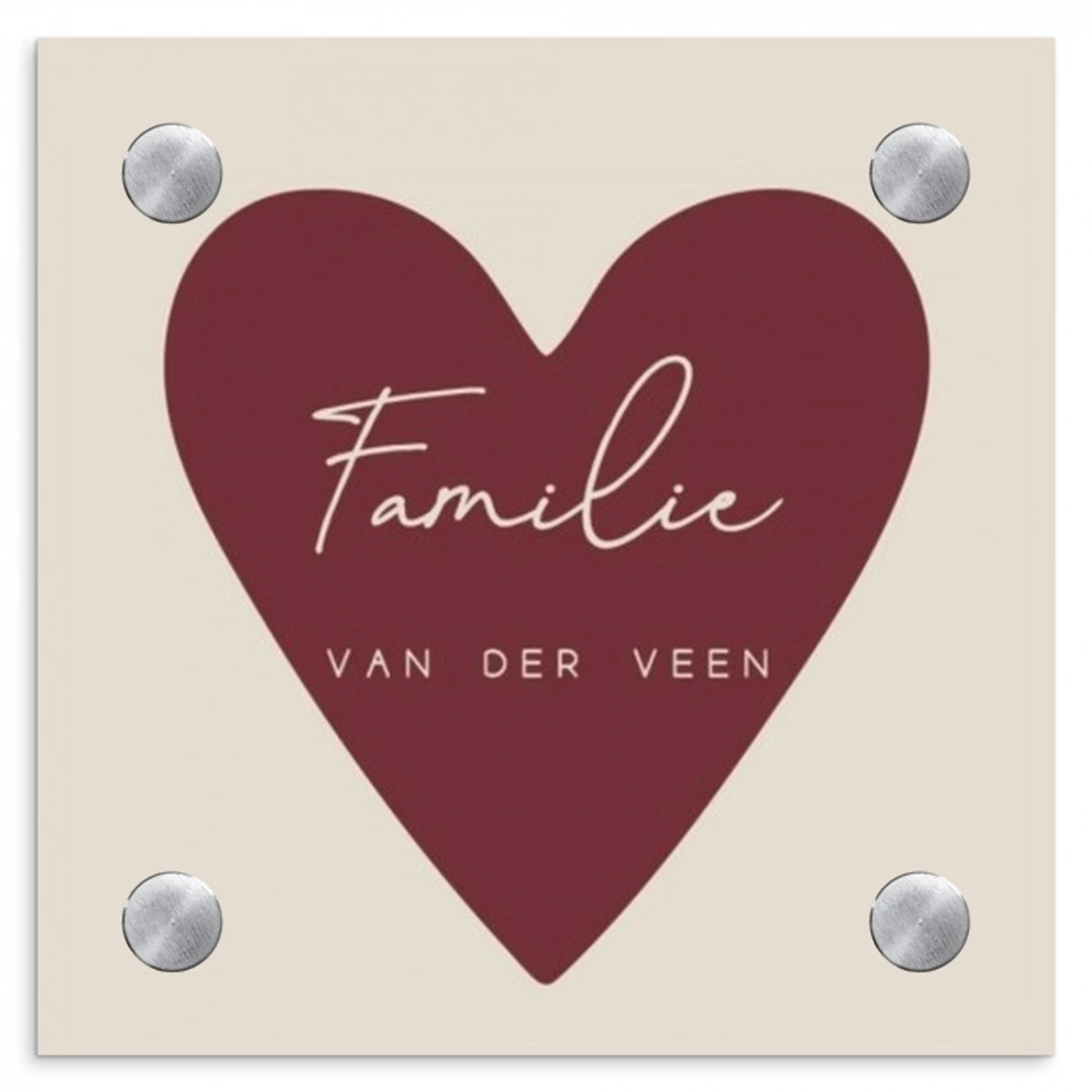 Rood hart - Sierlijk Naambord Vierkant klein -3d