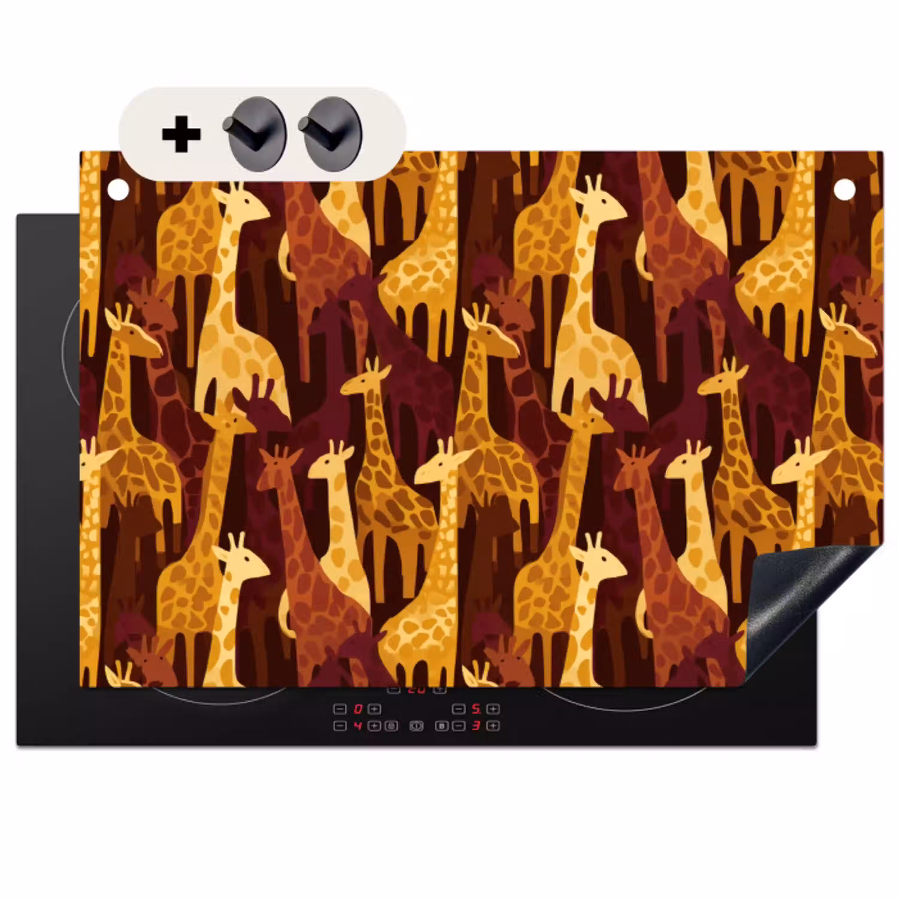Bruin - Giraffen - Safari - Patroon Inductie beschemer met haakjes klein 777 -3d