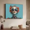 Vrouw - Blauw - Vlinder - Bloemen - Aesthetic Textielframe zwart klein -sfeer3