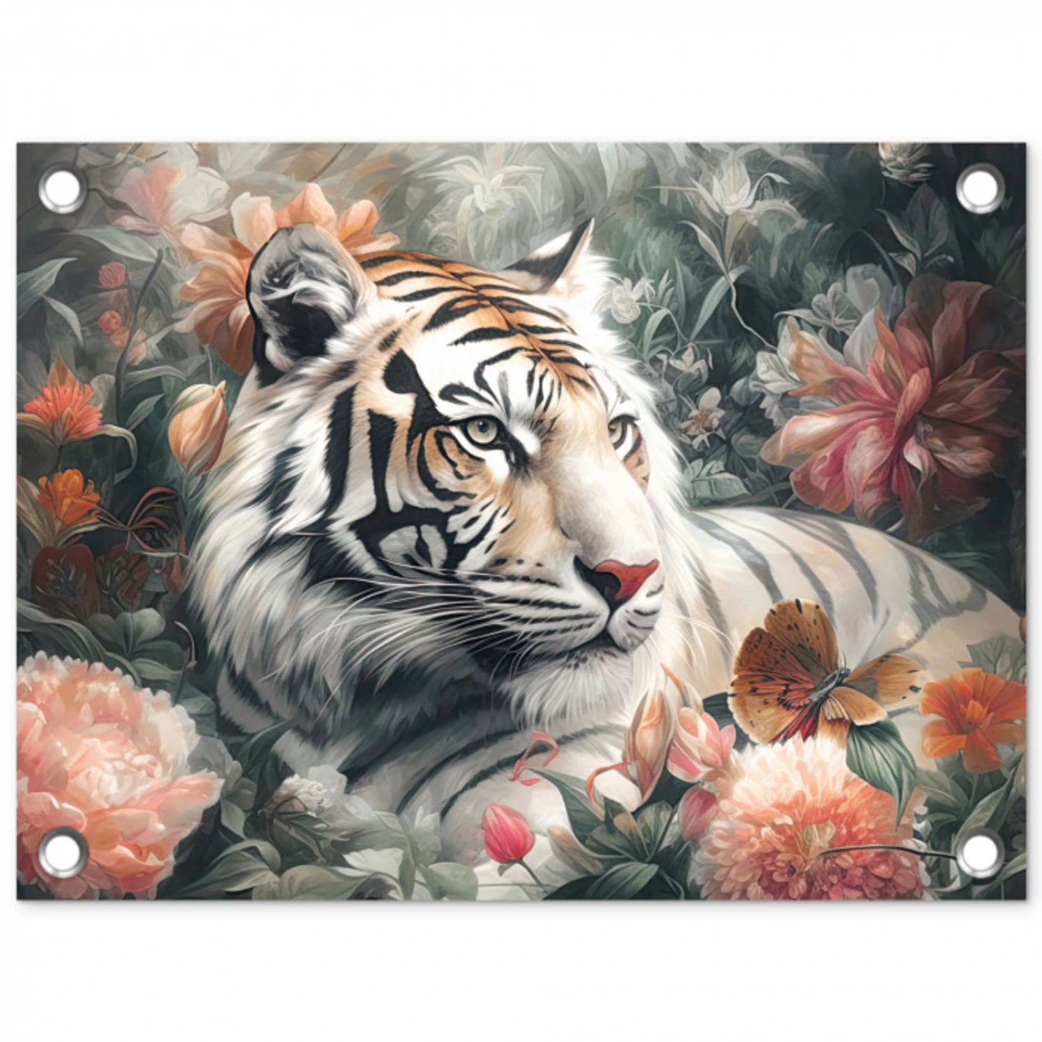 Tijger - Wilde dieren - Bloemen - Jungle tuinposter los doek klein -3d