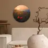 Bloemenveld - Gras - Bloemen - Planten - Zonsondergang - Oranje Wandcirkel kunststof plaat 5mm dik klein -sfeer1