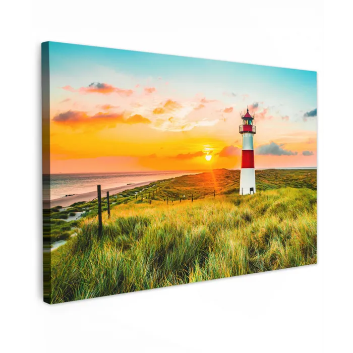 Vuurtoren - Natuur - Zon - Landschap - Gras - Strand - Zee canvas 2cm klein -z3d