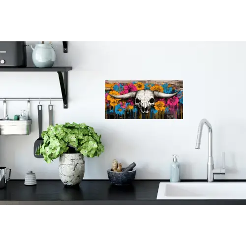Schedel - Bloemen - Graffiti Muursticker klein -keuken