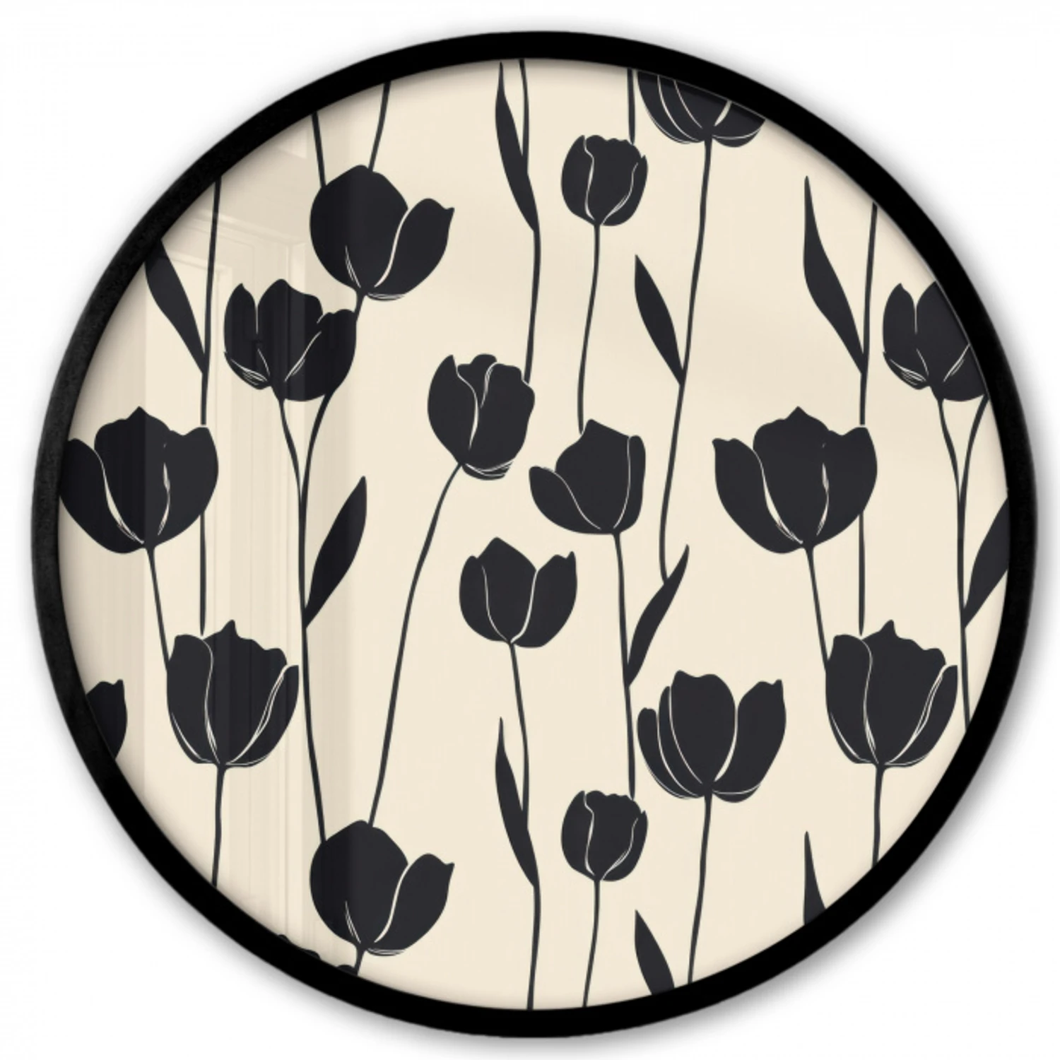 Tulpen - Patroon - Zwart Fotolijst rond zonder passe partout klein 856 -3d