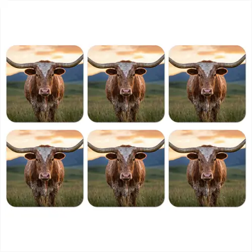 Longhorn - Landschap - Zonsondergang onderzetter kurk middel -3d