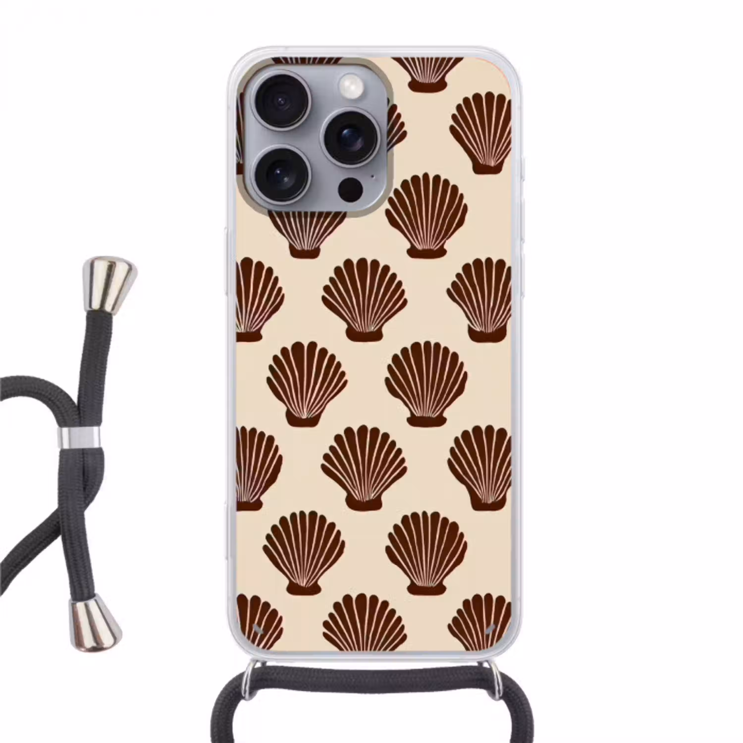 Schelpen - Bruin - Patroon Hoesje iPhone 16 Pro Max met koord klein -3d