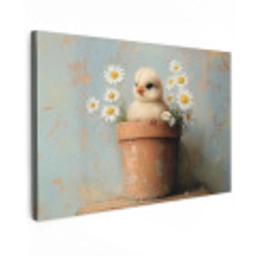Bloempot - Kuiken - Bloemetjes Tuinposter op houten frame 2 cm dik klein -3d