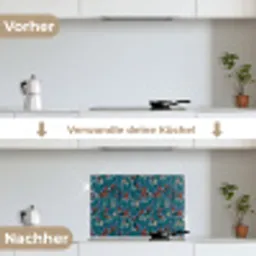 Golven - Retro - Blauw - Patroon keuken achterwand spatscherm klein 900 -voor_na_DE