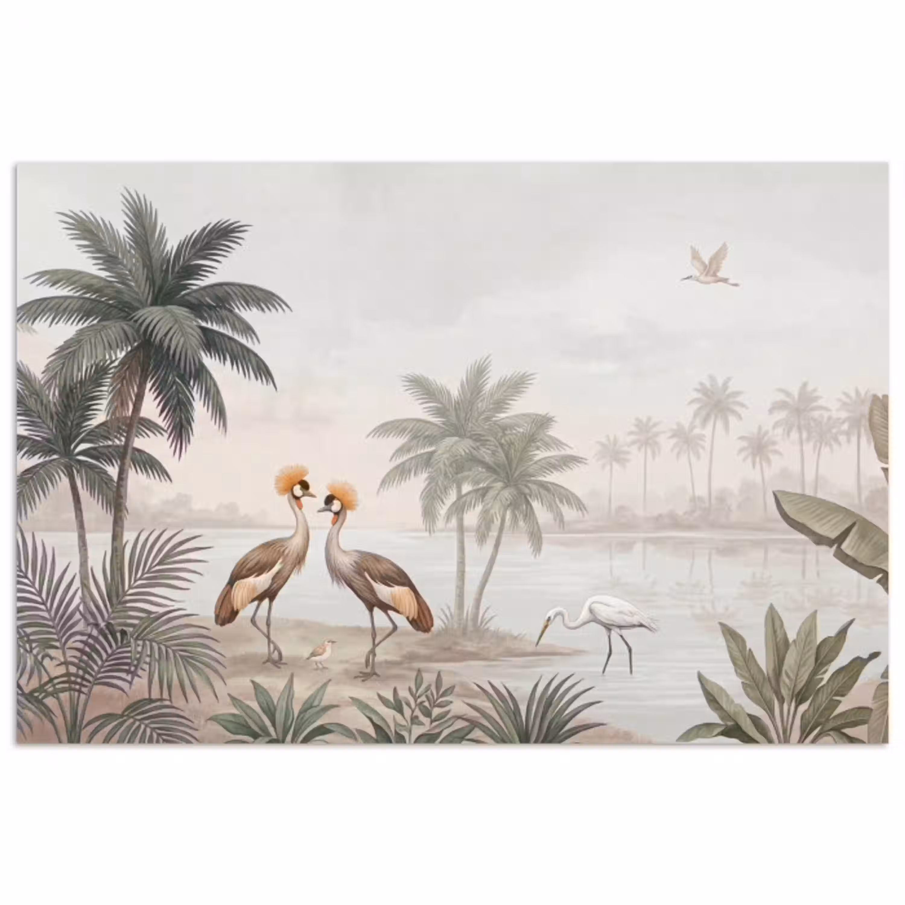 Kraanvogels - Palmbomen - Tropisch poster papier klein -3d