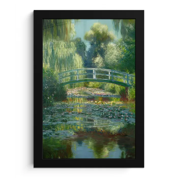Brug - Hout - Vijver - Waterlelies fotolijst zwart zonder passe partout klein -3d