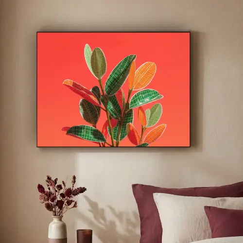 Bladeren - Nerven - Oranje - Structuur Textielframe zwart klein -sfeer1