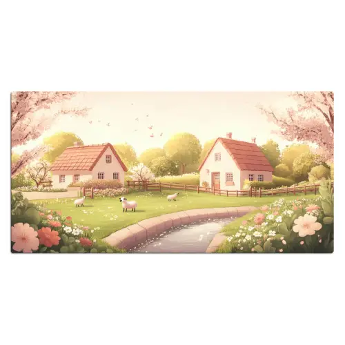 Schapen - Huisje - Platteland Muismat XXL klein -3d_leeg