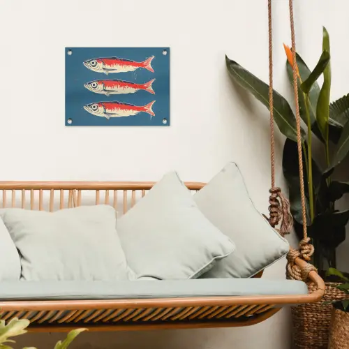 Vissen - Rood - Blauw tuinposter los doek klein -sfeer7