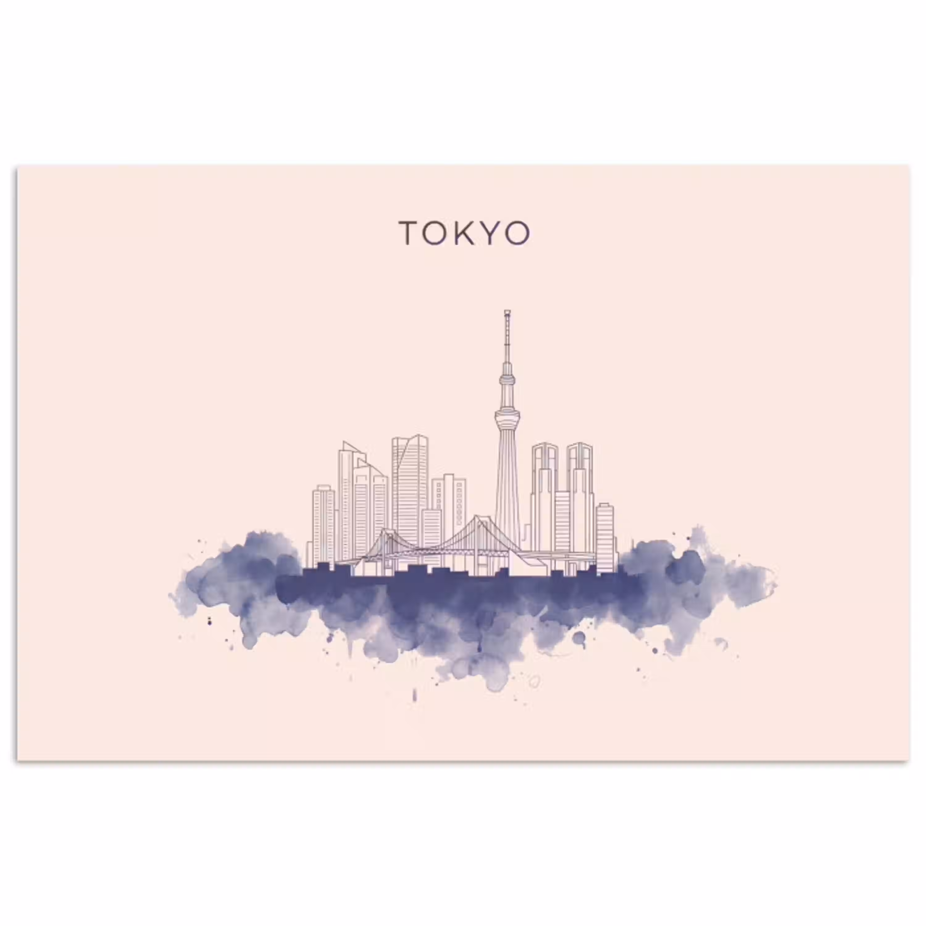 Tokyo - Skyline - Stad - Abstract - Blauw poster papier klein -3d