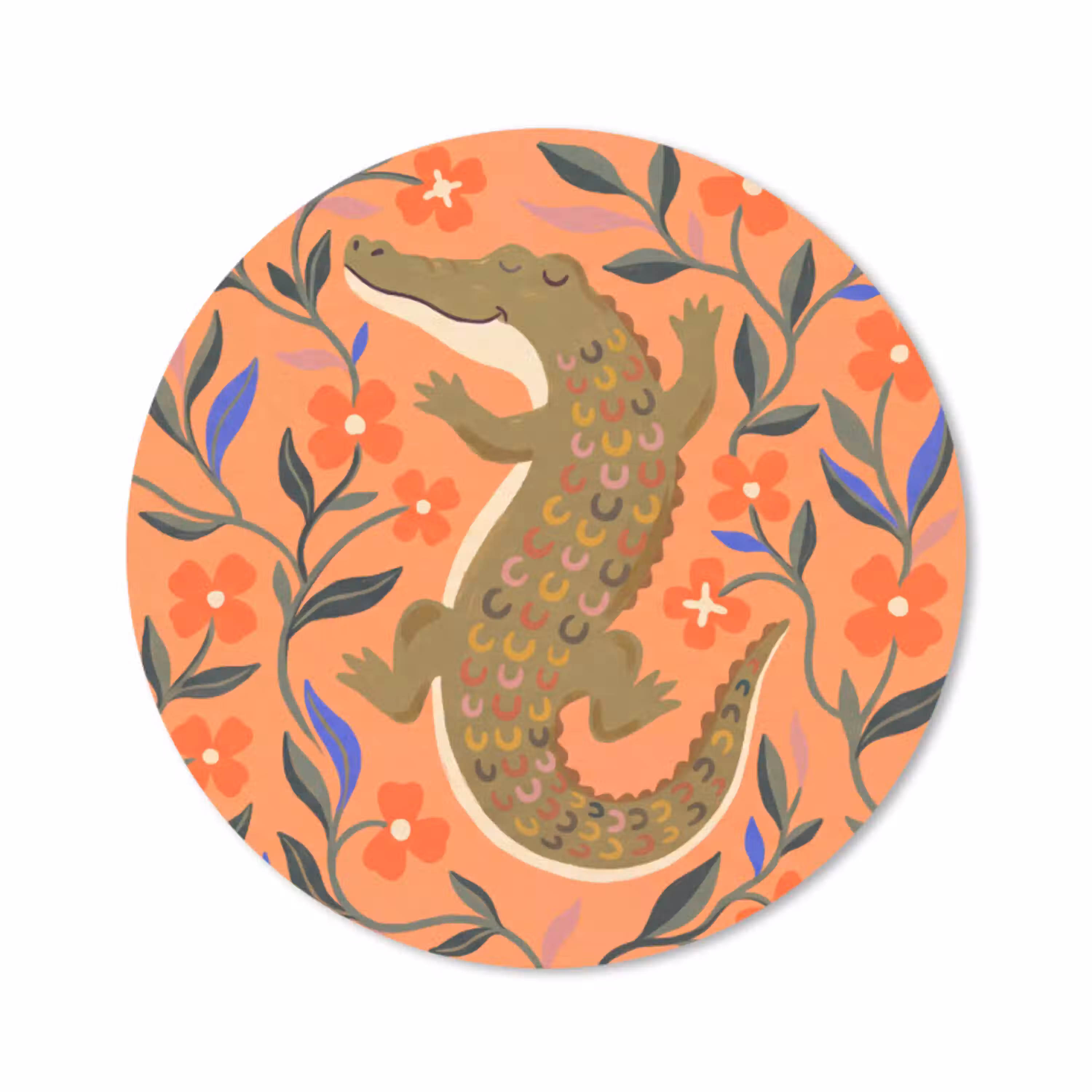 Dieren - Bloemen - Oranje - Illustratie - Natuur Muismat rond klein -3d