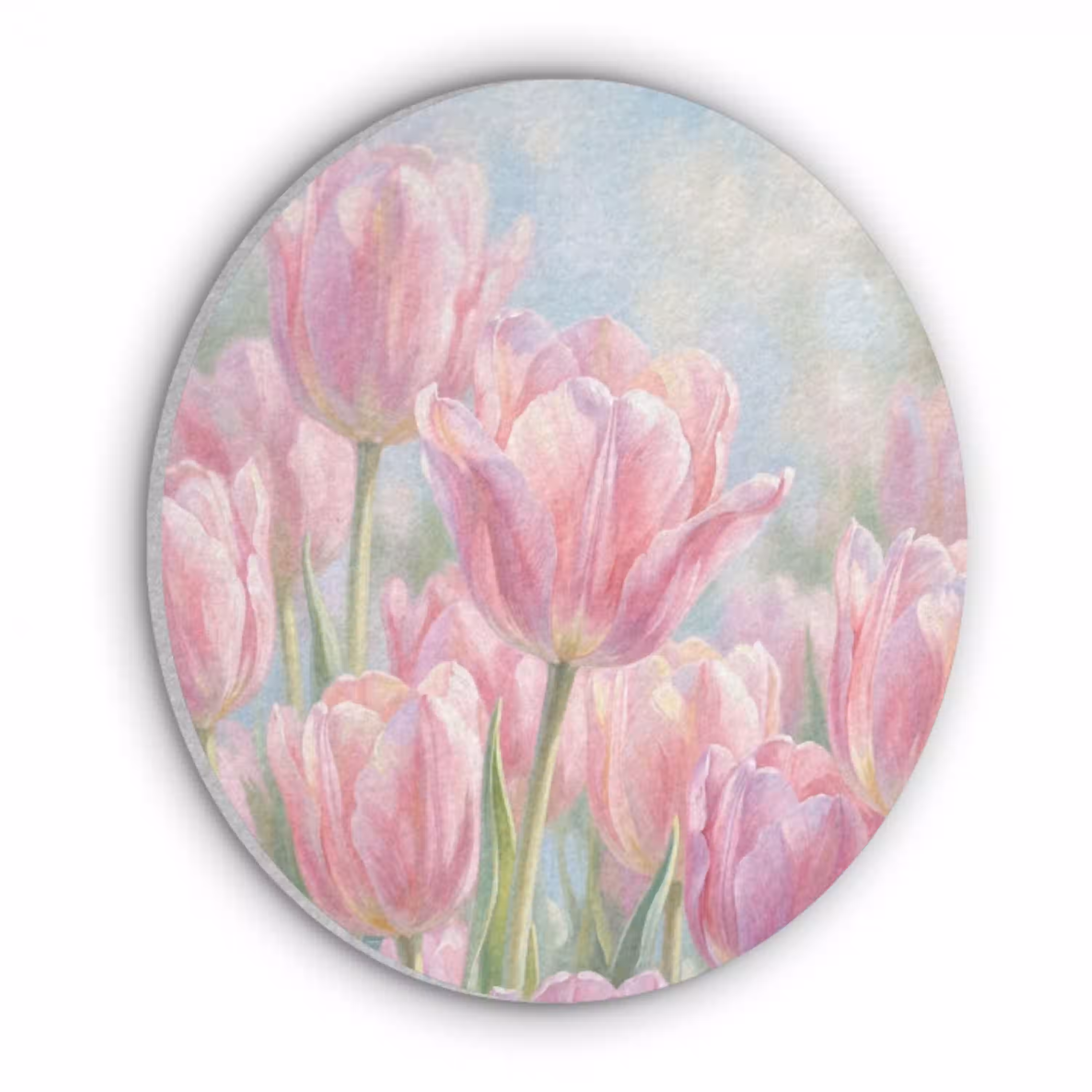Tulpen - Veld - Lente - Roze Akoestische PET Vilt - Rond klein -3d