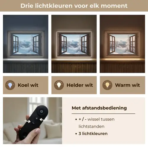 Winter - Landschap - Natuur - Berg - Bomen - Doorkijk - Uitzicht Light Box met batterij (Wandlamp) middel -USP_lichtkleurNL
