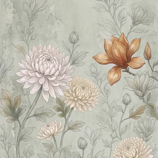 Behang - Illustratie - Bloemen - Groen