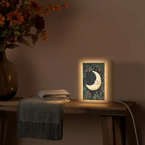 Maan - Bloemen - Nachthemel Light Box met kabel (Tafellamp) klein -sfeer4