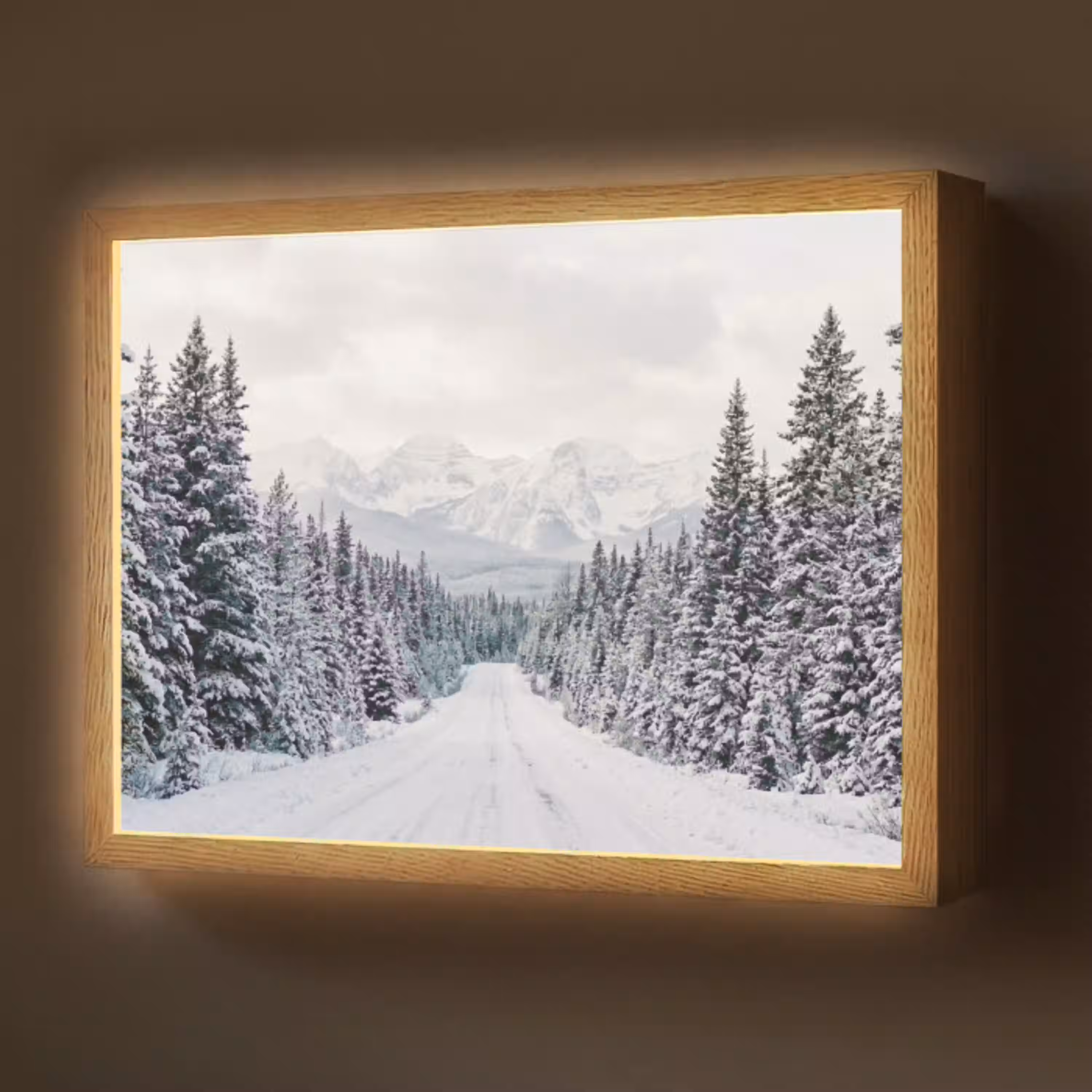 Weg - Sneeuw - Naaldbos - Winter - Avontuurlijk Light Box met batterij (Wandlamp) middel -z3d_website