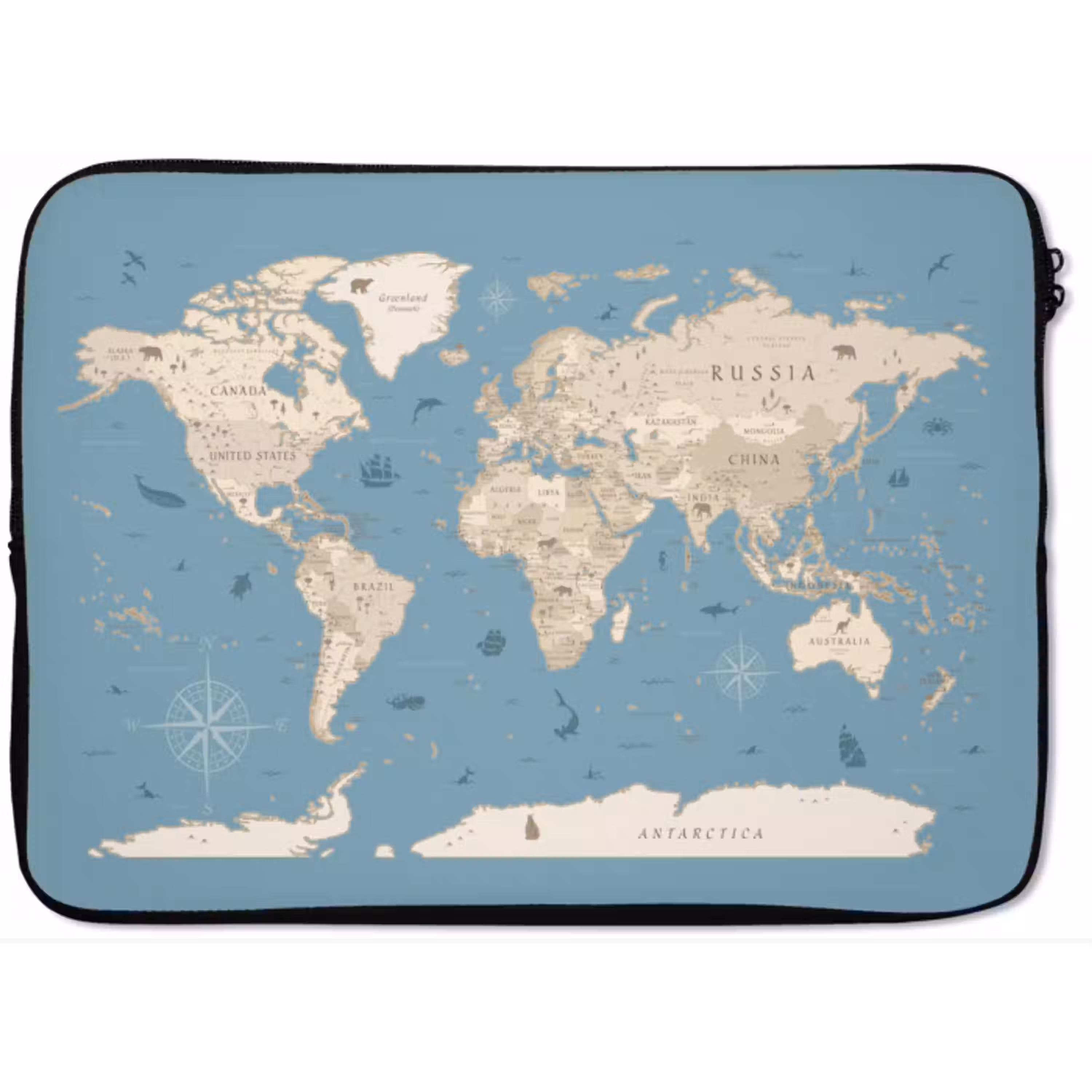 Wereldkaart - Oceaan - Realistisch - Blauw laptophoes neopreen klein -zkaufland3dotto