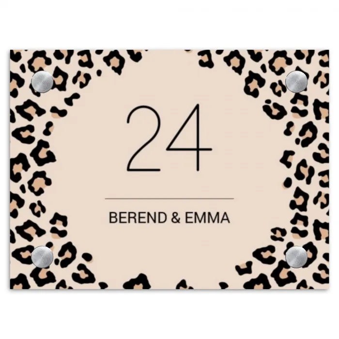 Beige luipaardprint - Klassiek Naambord Rechthoek middel -3d