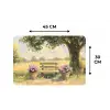 Houten bankje - Bloempotten - Landschap Placemat vinyl groot -specs