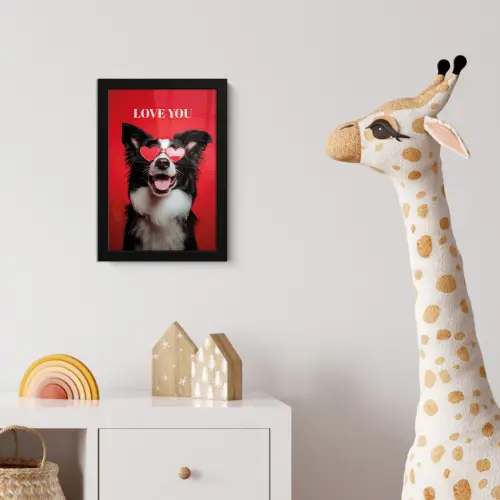 Hond - Hartjesbril - Loveyou - Rood fotolijst zwart zonder passe partout klein -usfeer4_kinderkamer