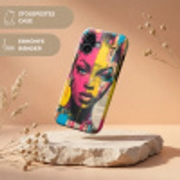 Vrouwengezicht - Krantenpapier - Abstract - Roze Toughcase MagSafe Apple iPhone 17 klein -USP_RandenV_DE