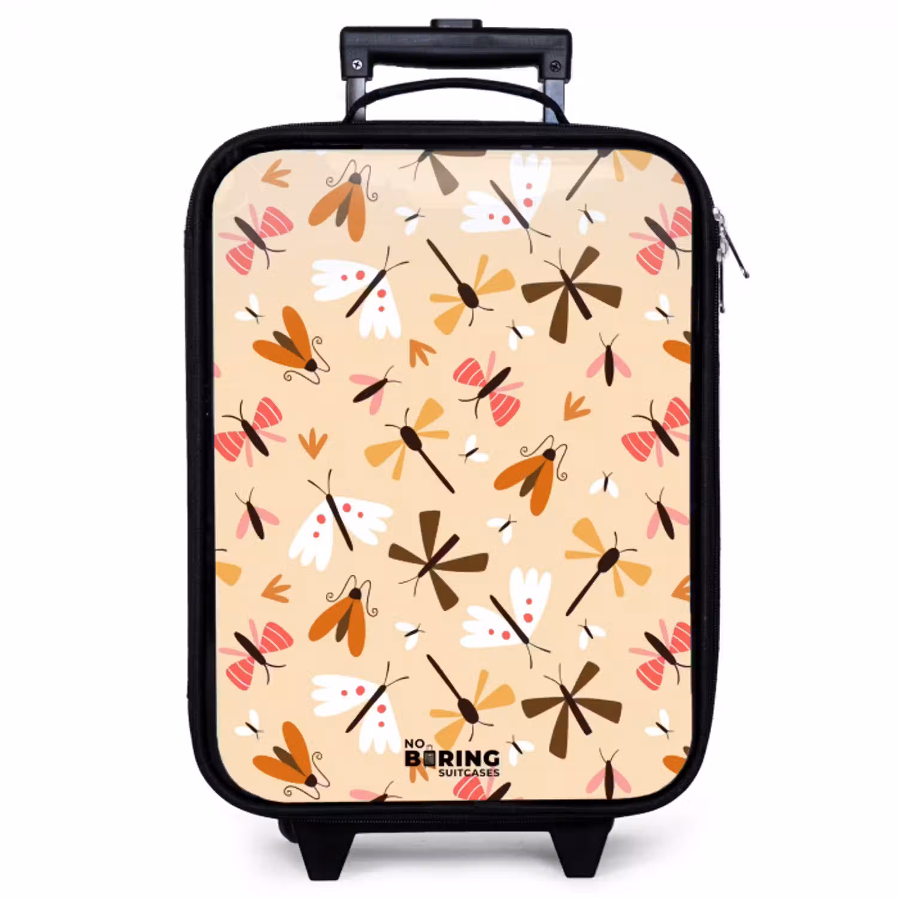 Insectenpatroon in bruin, roze en oranje op beige achtergrond Kinderkoffer - Zwart klein -zzz_website3d