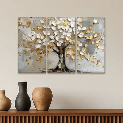 Boom - Wit - Goud - Verflook Canvas - Meerluiken 3 luik klein -sfeer3