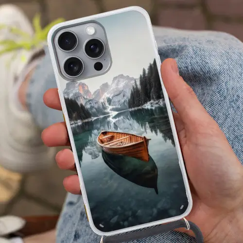 Boot - Bergen - Natuur - Water Hoesje iPhone 16 Pro Max met koord klein -sfeer3